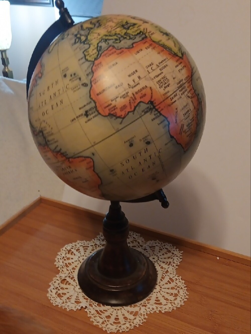 Vintage-Style Decorative Wood Globe in Cream and Brown 15 Inches Tall - Picture 7 of 7